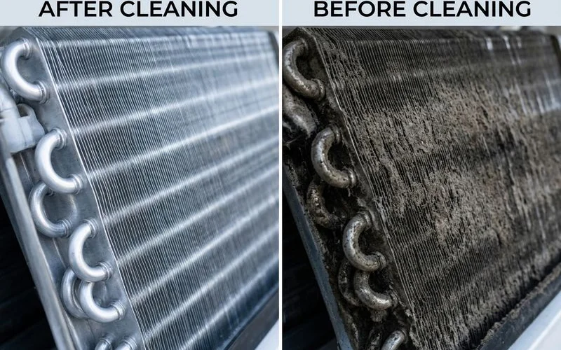 Clean vs dirty aircon coil comparison