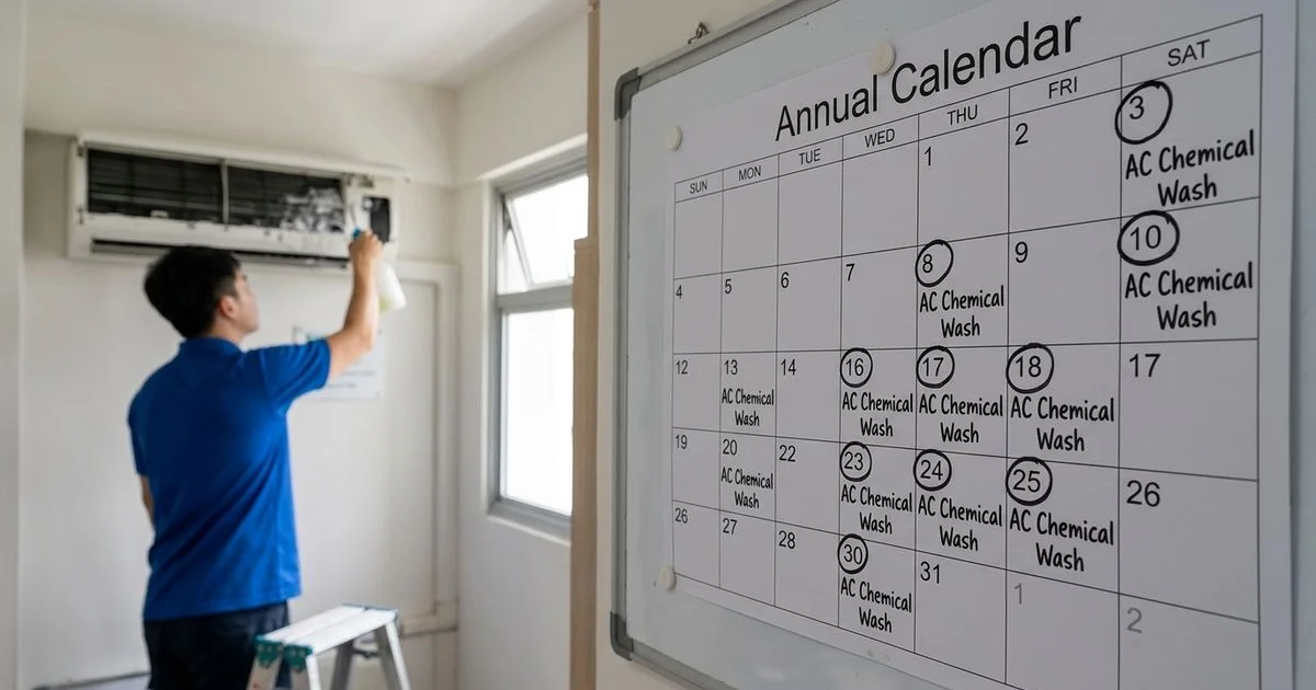 Calendar with chemical wash dates marked