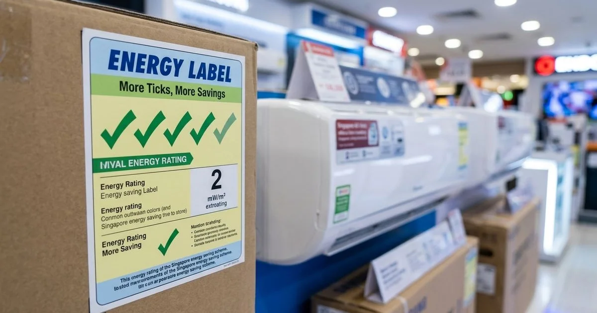 NEA green energy label on aircon unit packaging