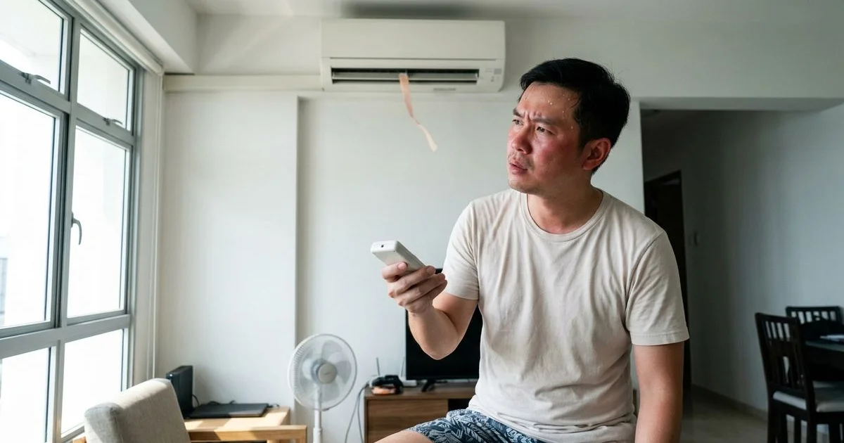 Singapore homeowner troubleshooting an aircon blowing warm air