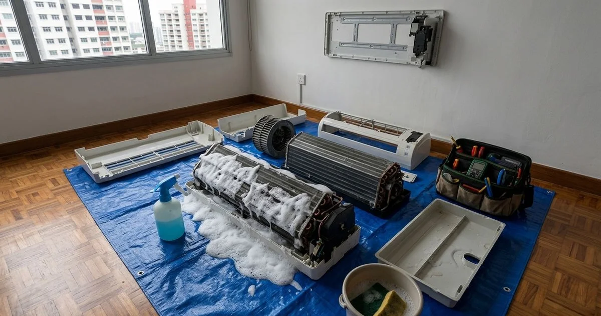 Indoor aircon dismantled for full overhaul