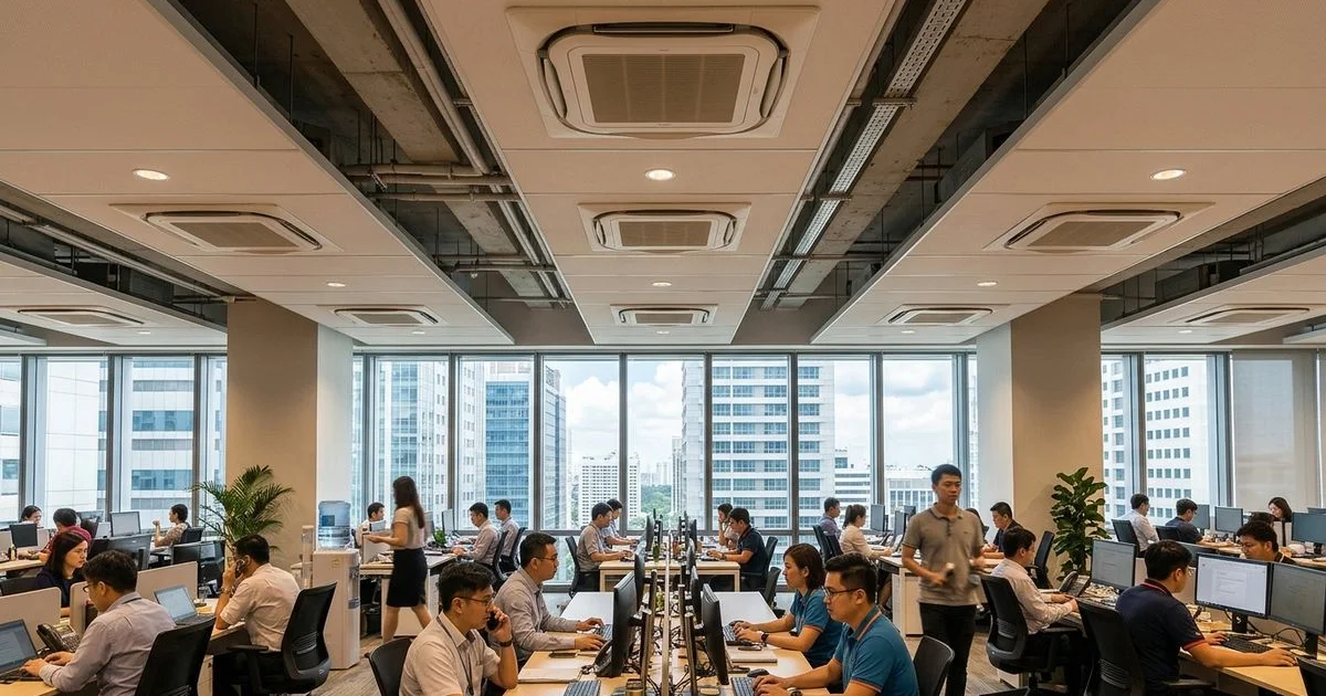 Open-plan Singapore office with VRV