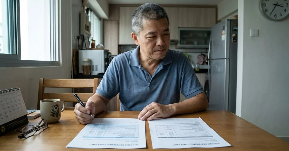 Singapore homeowner reviewing two contracts