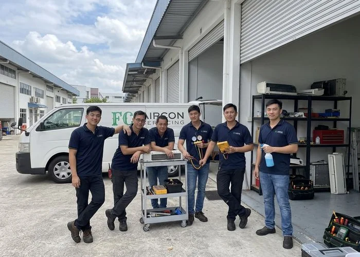FC Aircon Servicing team outside the Jurong West HQ